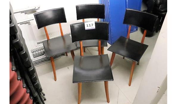 4 design stoelen, ZANOTTA, zwarte skai bekleed